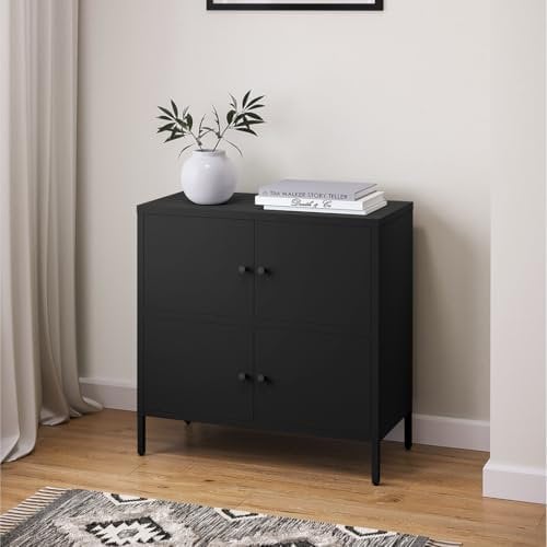 skølm Metallkommode Atriona, Wohnzimmerschrank mit 2 Fächern schwarz, Sideboard, Mehrzweckschrank Stahl 2x2, 81x80x38 cm