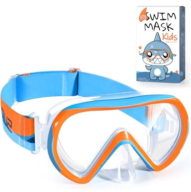 Supertrip Kids Swimming Goggles with Nose Cover for Ages 6-14, Tempered Glass Fabric Strap Swim Goggles Snorkel Mask for Boys Girls Pool Beach