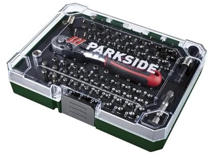 PARKSIDE Ratschenbitsatz, 81-teilig, S2-Stahl Bits, Schnellwechsel-Bithalter, 72-Zahn-Ratsche, 20,2 x 15,2 x 4 cm