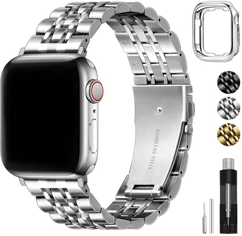 Aniaboho Metallarmband Kompatibel mit Apple Watch Armband 38mm 40mm 41mm 42mm 44mm 45mm 46mm mit Schutzhülle, Herren Edelstahl iWatch Armband, Ersatz Armbaender für iWatch SE 11 10 9 8 7 6 5 4 3 2 1