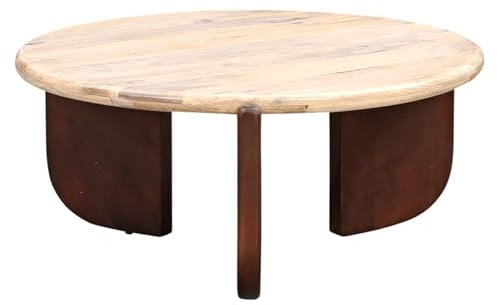 Marrakesch Runder Couchtisch Adorata 80 cm aus Holz massiv im Marmor Look | Handgefertigter Wohnzimmertisch im modernen Marmor-Design | Großer Sofatisch langlebig für Wohnzimmer, Lounge & Loft