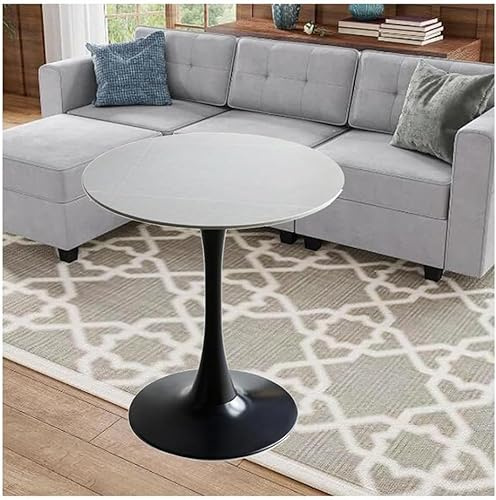 Runder Moderner Esstisch Tulip Mit Granitplatte Und Metallsockel Für Küche Esszimmer, Grey, 80Cm