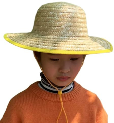 GKYQVE Sombrero de paja natural para niños, niñas, niños, resistente al sol, granjero, ala ancha, playa, niños, fotos, playa, viajes, sombrero