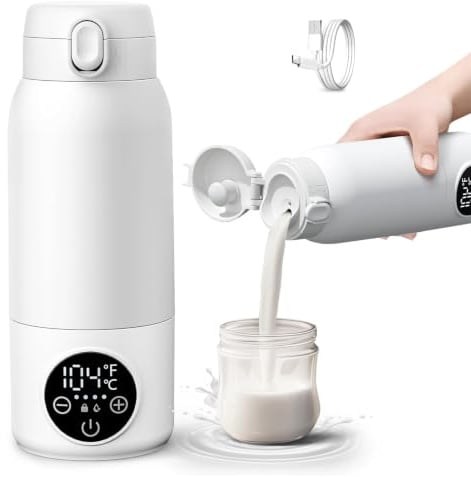 Anluomafuy Scaldabiberon Elettrico Portatile,Scalda Biberon Neonato Senza Fili 500ml, Scaldabiberon da Viaggio per Latte e Acqua, Riscaldamento Veloce, Temperatura Regolabile, Ricarica USB, Senza BPA