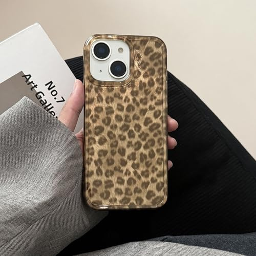 Reownest for iPhone 13/14 Case, Cute Cheetah Leopard Print Pattern Retro Aesthetics Design, Soft Glitter Shiny TPU Shockproof Protective Bumper Phone Cover - Brown