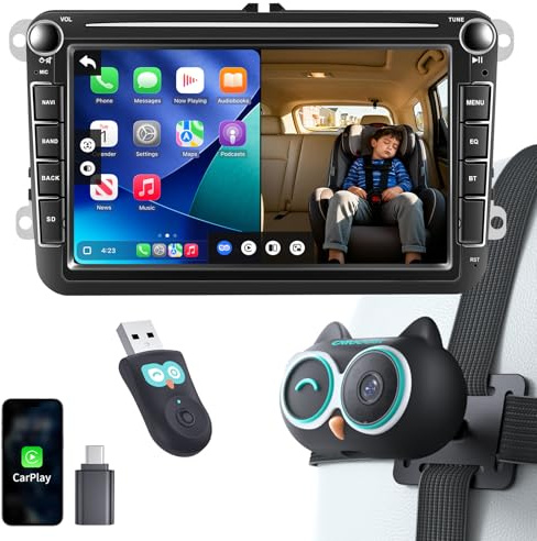 OTTOCAST 2-in-1 Baby Auto Kamera & Wireless CarPlay Adapter, 1080P HD, Echtzeit-Anzeige auf Originalen CarPlay Bildschirm, USB Plug & Play, Nachtsicht & 150° Weitwinkel, für Eltern & Haustierbesitzer