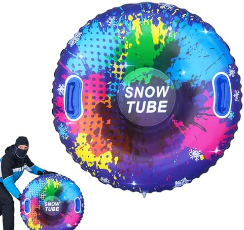 Wisylizv Schneeschlitten 33,5 Zoll kältebeständig mit Griffen Aufblasbare Schneerohren zum Rodeln Schwerlast für Winter Outdoor Sport Familienaktivitäten Skifahren Spaß