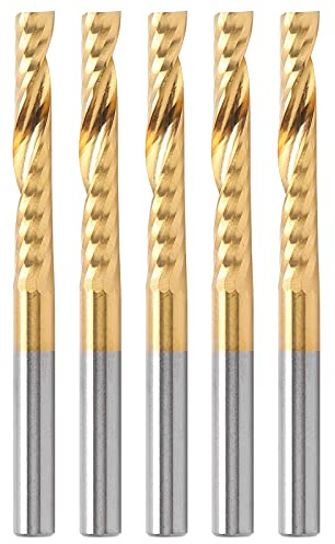 Adfaga 5 fresas de extremo recubiertas, fresas CNC de acero de alta velocidad, fresas en espiral de 1 flauta para aluminio, cobre, latón, metalurgia, 4 mm de diámetro, 22 mm, 50 mm