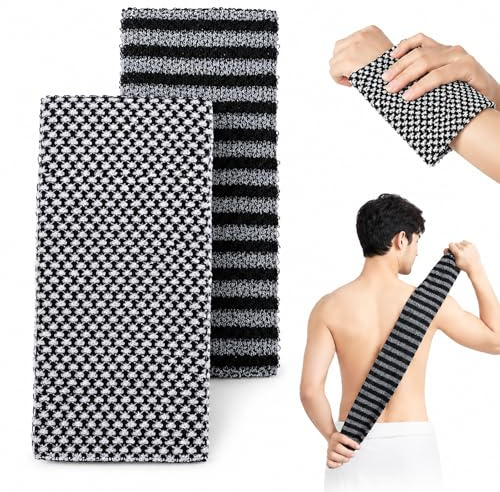 2 Stück Rückenschrubber Rückenbürste, Peeling Handschuh, Extra Langer Peeling Waschlappen, Duschschwamm, Peeling Schwamm für Männer und Frauen, Reinigung und Spa