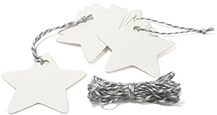 Frau WunderVoll® 40 ANHÄNGER WEIß, Stern inkl. 12 Mtr. Kordel/Papieranhänger, Geschenkanhänger, Gastgeschenk Hochzeit, Vintage, Geschenk, Etiketten, Tags, Geburtstag, Dekoration