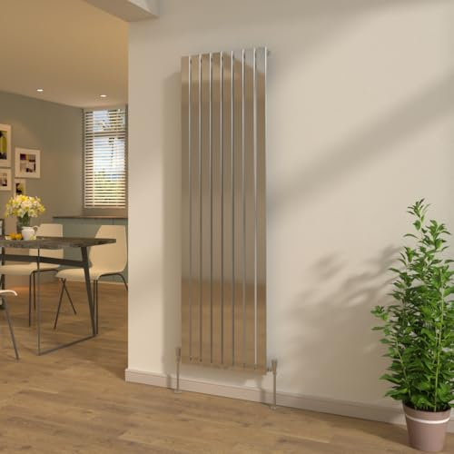 NRG Chrome 1800x544mm Flat Panel Single Column Designer Radiator Tall Upright Bathroom Central Heating + Free Angled Valves