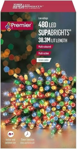 Premier 480 LED (38.3m) Supabright LED Christmas Lights with Timer Multi Coloured