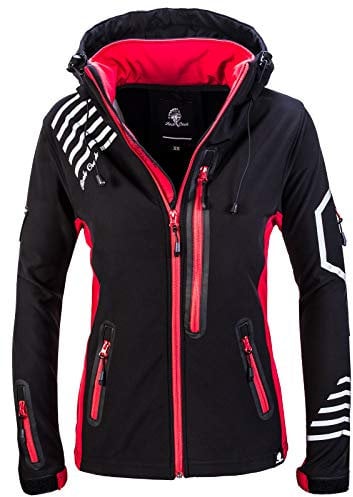 Rock Creek Damen Softshell Jacke Windbreaker Regenjacke Übergangsjacke Softshelljacke Damenjacke Regenmantel Outdoorjacke D-402 Schwarz-Rot S