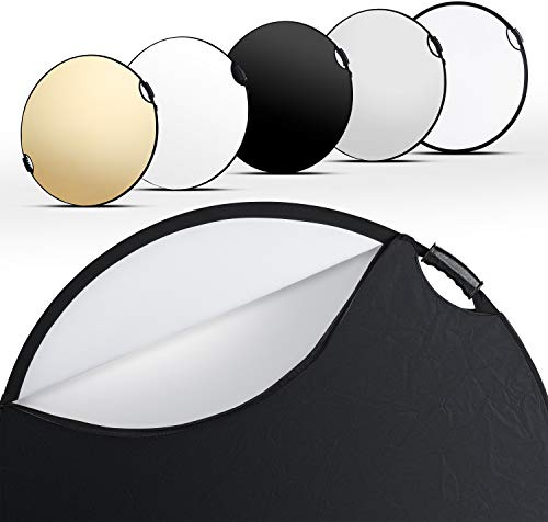 Walimex pro 5in1 Faltreflektor Wavy Comfort Ø 56cm, Set aus 4 Farben und Diffusor, Pop Up Reflektor rund, kompakt und leicht, mit Zwei bequemen Griffen, inkl. Tasche, für Studio und Outdoor