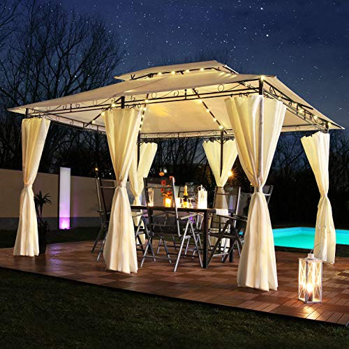 Swing & Harmonie Luxus Pavillon mit LED Beleuchtung - Hochwertiges Gartenzelt - Robustes Partyzelt - Wasserabweisender Gartenpavillon - (ohne Moskitonetz, rot)