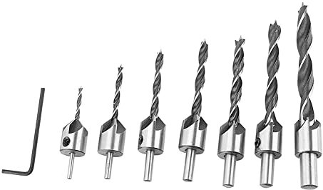 Kit de Brocas Avellanadora, 45# Juego de Brocas de Acero 45# Madera Metal Aluminio Punta Avellanadora Broca Fresa/Agujero de Perforación 3mm-10mm con Llave Hexagonal