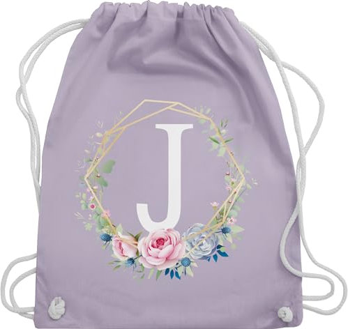 Shirtracer Turnbeutel Rucksack - Blumenkranz mit Buchstabe J - Unisize - Pastell Lila - stoffbeutel aus baumwolle geschenk anfangsbuchstabe buchstaben turnsäcke turn tasche gymsack beuteltasche bag