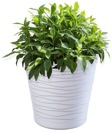KADAX Pot de Fleurs en Plastique avec Soucoupe Incorporée, Pot de Plantes avec Conception Raffinée pour la Décoration d'Intérieur (21 cm, Blanc)