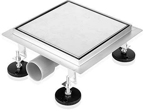 S SIENOC Duschrinne, Siphon mit Geruchsstop und Haarsieb Randablauf Befliesbar Edelstahl Ablaufrinne, Bodenablauf, Duschablauf sehr flach(20x20cm, 2 in 1 *befliesbar und geschlossen)