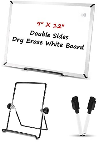 Whiteboard, magnetisch, 23 x 30 cm, Schreibtisch-Whiteboard, doppelseitig, kleines Mini-Whiteboard, A4 mit Ständer..