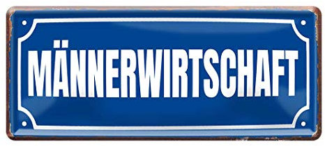 Blechschild Männerwirtschaft - Deko Schild in Strassenschildform - Metallschild für Tür, Zimmer, Wohnung, Haustür - Dekoration Wohngemeinschaft, Männer WG, Wohngruppe, Junggesellenwohnung - 28x12cm