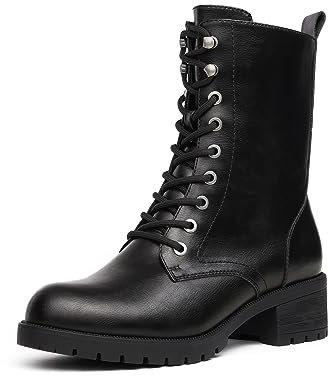 DREAM PAIRS Stivali da Combattimento con Lacci Neri Stivali Invernali Militari a metà Polpaccio per Le Donne Zipper Anfibi Stivali,Size 38,Nero/PU,DMB214