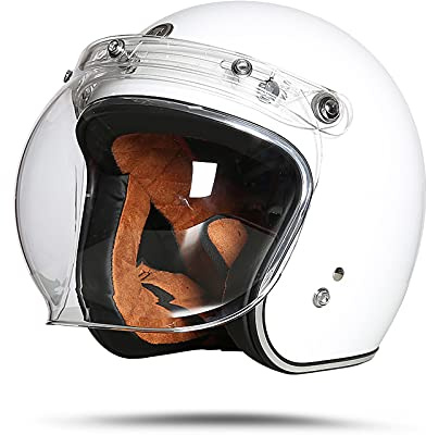 LIONCIANO Motorradhelm Mit Visier DOT/ECE Zertifiziert Jethelm Jet-Helm Roller-Helm Scooter-Helm Moped Mofa-Helm Chopper Retro Vespa Vintage Sturzhelm(Reines Weiß, XL58-59cm)