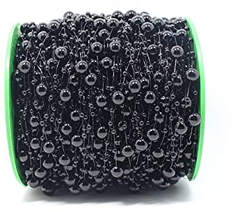 60m Perlengirlande Perlenband Perlenkette Perlenschnur Geschenkband Dekoband mit Perlen für DIY Basteln Party Tischdeko Hochzeit Braut Haarschmuck Ohrringe Halskette Brautstrauß Weihnachten,Schwarz