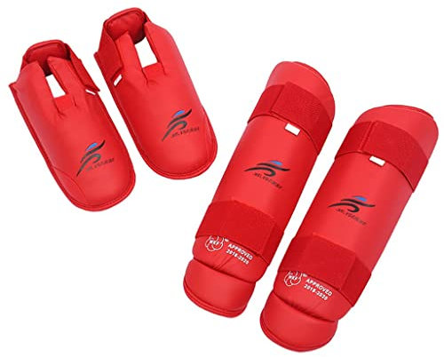 F Fityle Protège-Tibias Protège-Jambes Protège-Tibias Coussinets de Cheville élastiquée pour Pied et Martial Karaté boxeo en tailandia Thai Kickboxing, Rouge, S