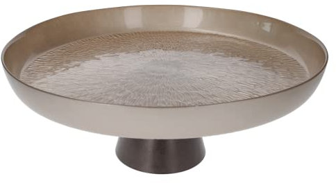Keyhomestore- Alzata da tavola, Realizzata in Vetro Color Beige, Diametro cm 35, Ideale Come Decorazione per Interni.