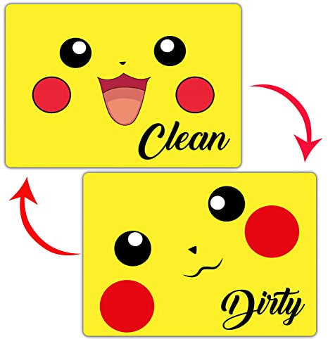 Dishwasher Magnet,Clean Dirty Sign Indicator- Double Sided Magnet with Bonus Universal Magnetic Plate, Kitchen Dish Washer Refrigerator Reversible Indicator Cute Pokm