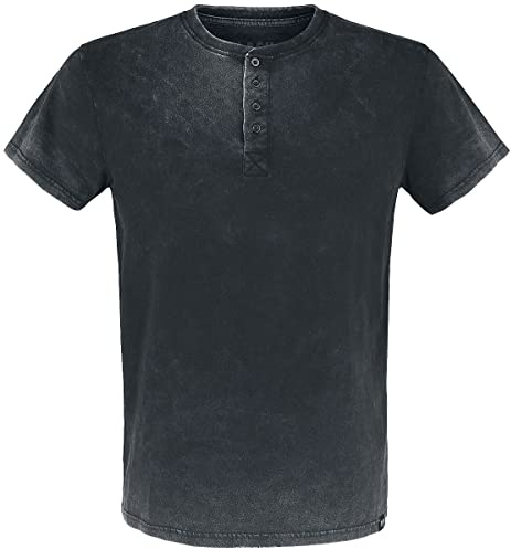 Black Premium by EMP Herren dunkelgraues T-Shirt mit Waschung und Knopfleiste