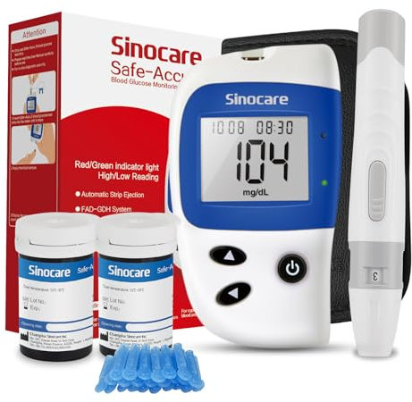 sinocare Blutzuckermessgerät, Zuckermessgerät Blood Sugar Monitor (mg/dl) inkl. 50 Teststreifen, Blutzuckers Blutzuckerkontrolle (Safe Accu2)