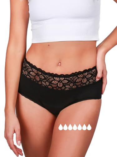 Taynie Deluxe Ultra stark Periodenunterwäsche Starke Blutung - Periodenwäsche - Menstruationsunterwäsche - ersetzt 7 Tampons, Periodenslip Tragedauer bis 12 Std., waschbar bis 60°C (58,Schwarz)