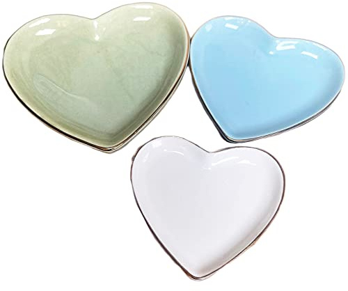 Darthome Love Heart Trinket Trays Set of 3 Olive Grove Ceramic Jewellery Decorative Dishes