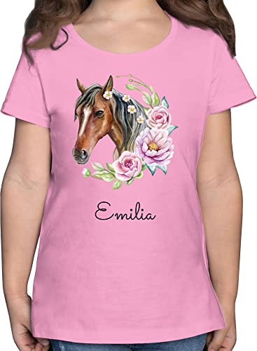 T-Shirt Mädchen - Pferd Pferde - Wunschname Pferdekopf Name I Pferdemotiv I Geschenk Pferdemädchen - 116 (5/6 Jahre) - Rosa - Tshirt pferdeshirts Kinder reiten Horse kindershirts pferdeshirt