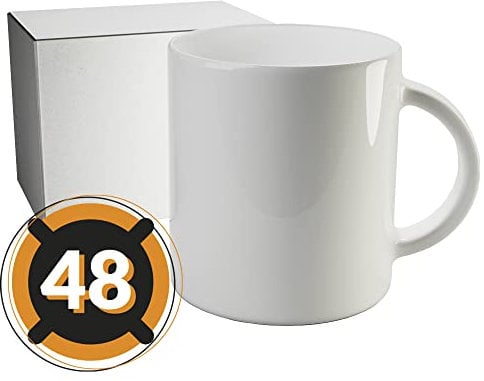 PixColor - 48 Tazas para sublimación de cerámica blanca con asa | 350 ml de capacidad (11 oz) | Categoría AAA | Aptas para microondas y lavavajillas | Compatible con Cricut
