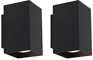 Qazqa - Modern Set aus 2-flammig modernen Wandlampen schwarz quadratisch - Sandy I Wohnzimmer I Schlafzimmer I Up & Down - Stahl Länglich - LED geeignet GU10