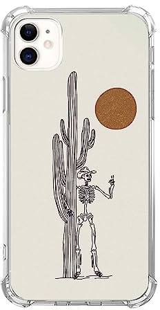 Liehad Skull Cowboy Phone Case Compatible with iPhone 12/iPhone 12 Pro, West Wild Sunset Cactus Cover for Men Girls Women Boys, Shockproof Protective TPU Case for iPhone 12/iPhone 12 Pro