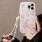 Bakicey Handyhülle für iPhone XR Hülle mit Perlenkette Aesthetic Tulpe Blumen Schutzhülle Transparent TPU Frauen Mädchen Glitzer Kristal Case mit Süßes Chain für iPhone XR, Lila