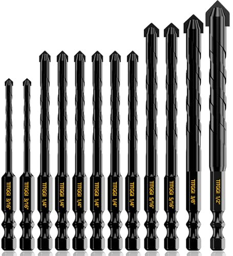 Betonbohrer-Set, 12-teilig, Steinbohrer, professionelles Steinbohrer-Set für Beton, Glas, Ziegel, Zement, Fliesen, Holz usw., industrielle Stärke, Hartmetallbohrer, 5/32-1/2 Zoll von 12 cm TITGGI