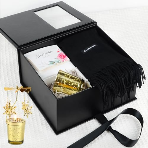 Geschenke für Frauen Valentinstag, Valentinstags Geschenk für Ihn/Sie, Duftkerzen Geschenkset mit Kerzen Karussell, Schwarz Langer Schal, Valentinstag Geburtstag für Frauen Freundin