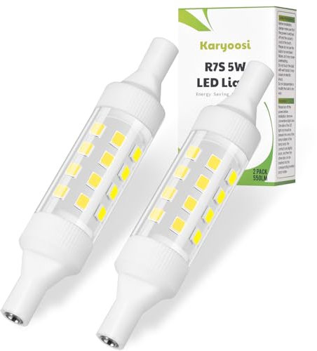 Karyoosi Ampoule LED R7S 78mm 5W 550LM, équivalent 60W J78 Lampes Halogènes, Blanc Froid 6000K, R7s LED 78mm, Éclairage à Faisceau 360 °, AC 220-240V, Non-Dimmable, Lot de 2