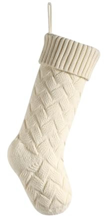 Hixingo Weihnachtsstrumpf Personalisiert, 46cm Große Klassische Gestrickt Einfarbig Nikolausstrumpf, Weihnachtssocken zum Aufhängen und Befüllen Kamin Weihnachtsbaum Deko (Beige)