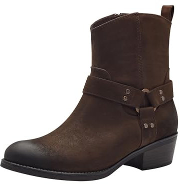 MARCO TOZZI stivaletti da donna con tacco a blocco in stile cowboy color marrone (cafe nubuck) 38 EU