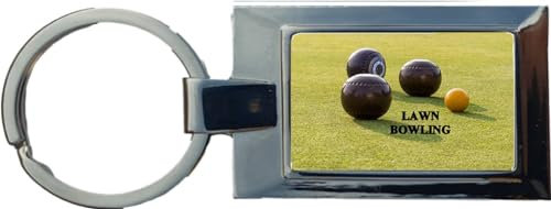 Lawn Bowling Bowls Sport Luxury Rectangle Shaped Metal Keyring In A Giftbox