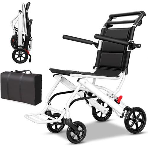 Rollstuhl Faltbar Leicht(Wiegt 6.8kg) Ultraleicht TransportrollstüHle mit Handbremse für Erwachsene & Kinder, Tragbarer Reiserollstuhl für Wohnung & Unterwegs, Aluminium RollstüHle UnterstüTzt 150kg