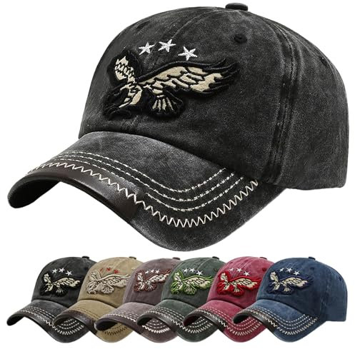 Baynetin Baseball Kappe Basecap Unisex Einstellbare Retro Baseball Hut, Baumwolle Sommerhut Sonnenhut Sportlicher Draußen Kappen Hüte Gestickte Eagle Verstellbar Sonnenschutz (Z_Schwarz)