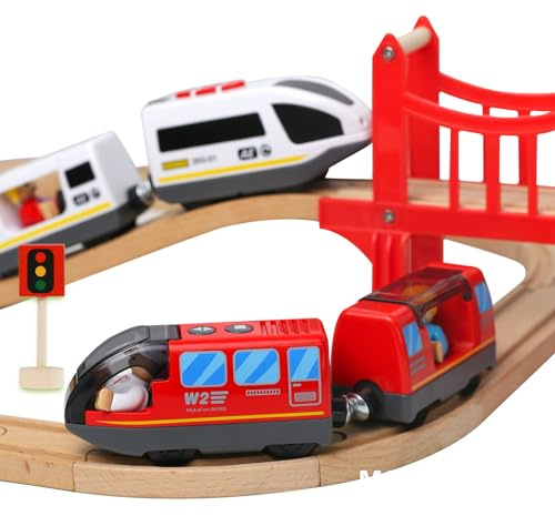EVERGD Battery Powered Magnetic motorized toy train Set, Locomotive Train Toy for Toddlers Compatible with Most Major Brand Railway Tracks (Red)