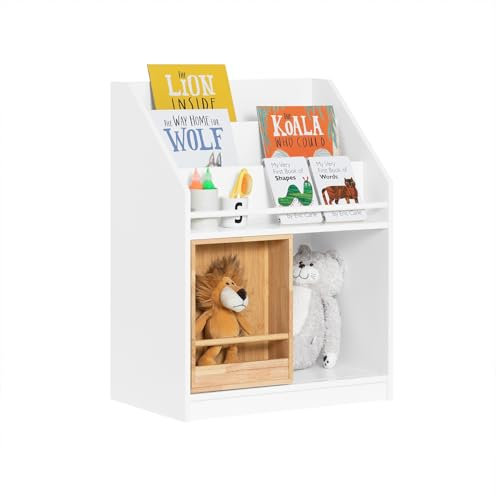 SoBuy Kinderregal mit Schiebetür Bücherregal Kinderzimmer Regal Aufbewahrungsregal für Kinder Kinderzimmer Möbel Weiß-Natur BHT ca. 63x80x35cm KMB98-W